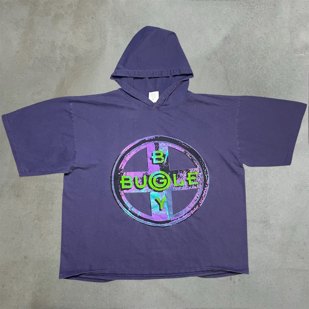 Vintage 90s Bugle Boy Hoodie Mens XL Purple Short Sleeve Graphic Boxy‎ Fit USA